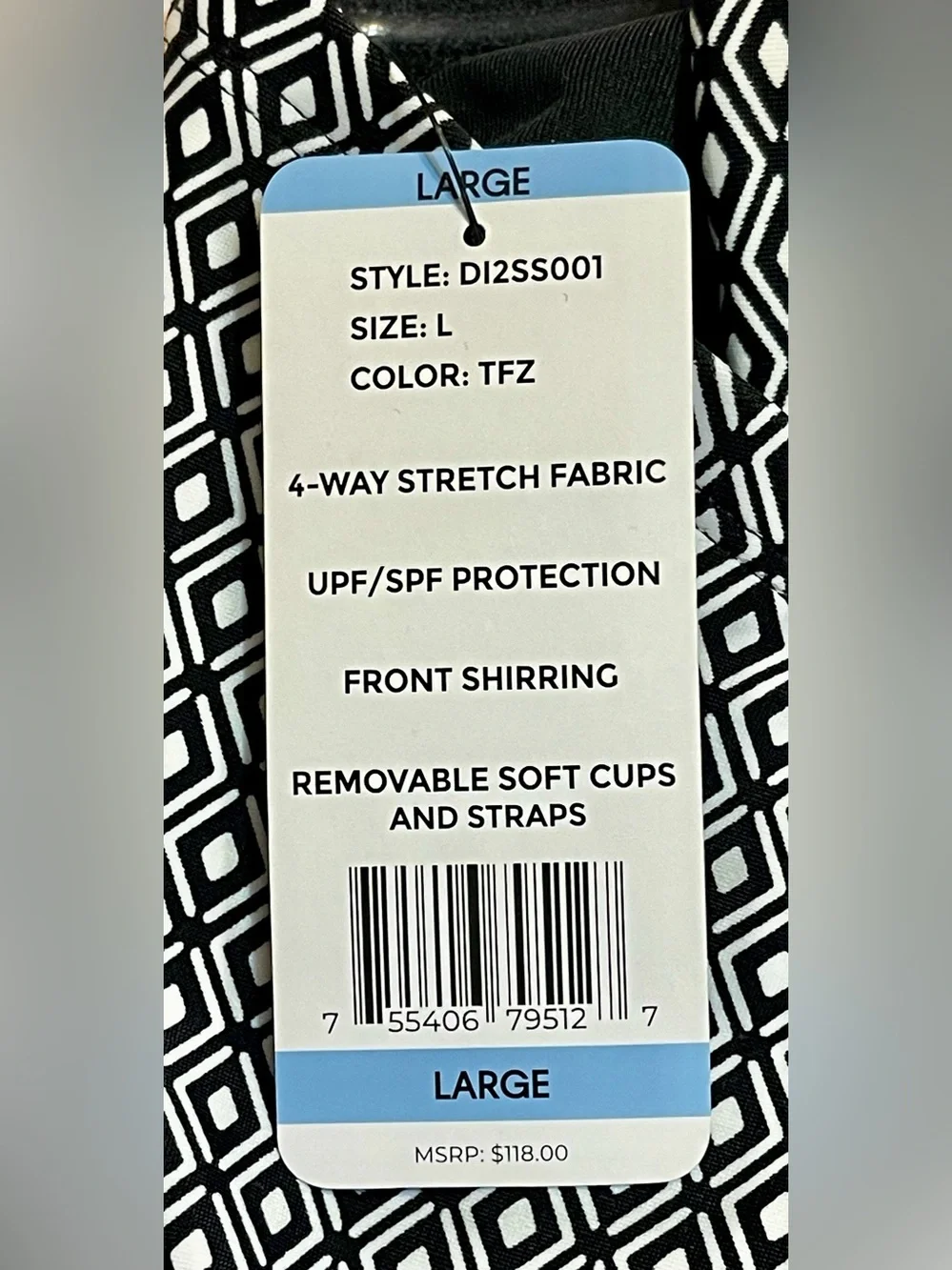 DNKY Black & White Strapless / Removable Straps One-Piece Swimsuit (L) New - Picture 11 of 13
